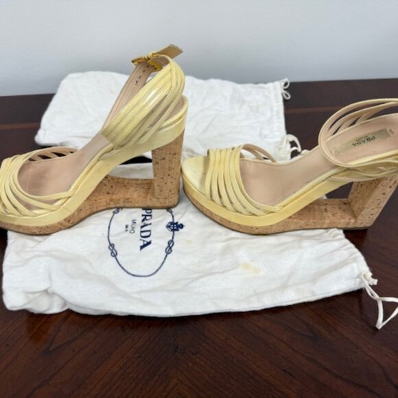 PRADA Platform Cork Cut Out Wedge Strappy Sandals - Picture 3 of 4